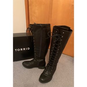Torrid Black Faux Leather Lace Up Combat Boots
